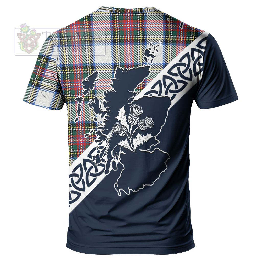 Dennistoun Tartan T-Shirt Featuring Thistle and Scotland Map