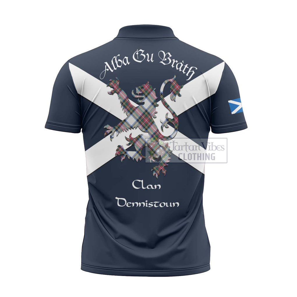 Tartan Vibes Clothing Dennistoun Tartan Lion Rampant Zipper Polo Shirt – Proudly Display Your Heritage with Alba Gu Brath and Clan Name