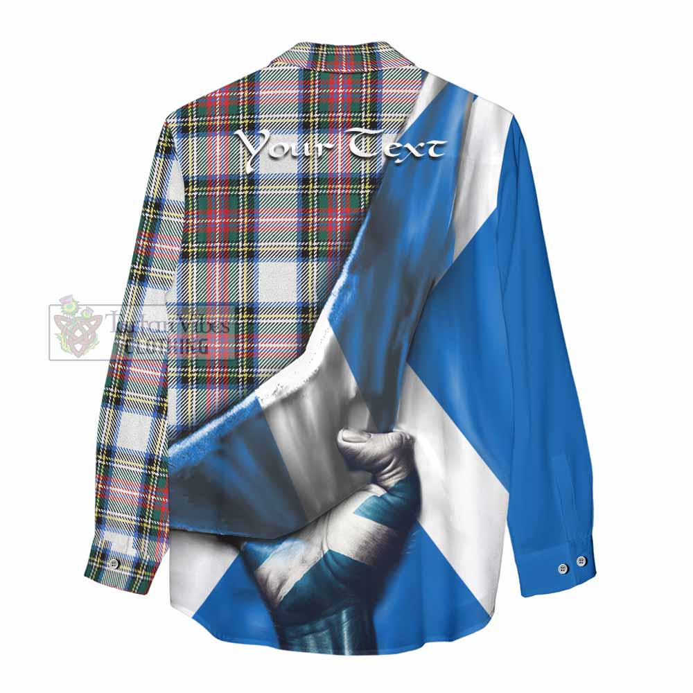 Tartan Vibes Clothing Dennistoun Tartan Women's Casual Shirt with Family Crest Scotland Patriotic Style