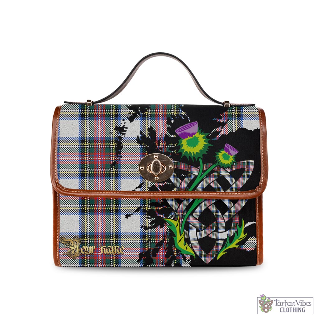 Tartan Vibes Clothing Dennistoun Tartan Waterproof Canvas Bag with Scotland Map and Thistle Celtic Accents