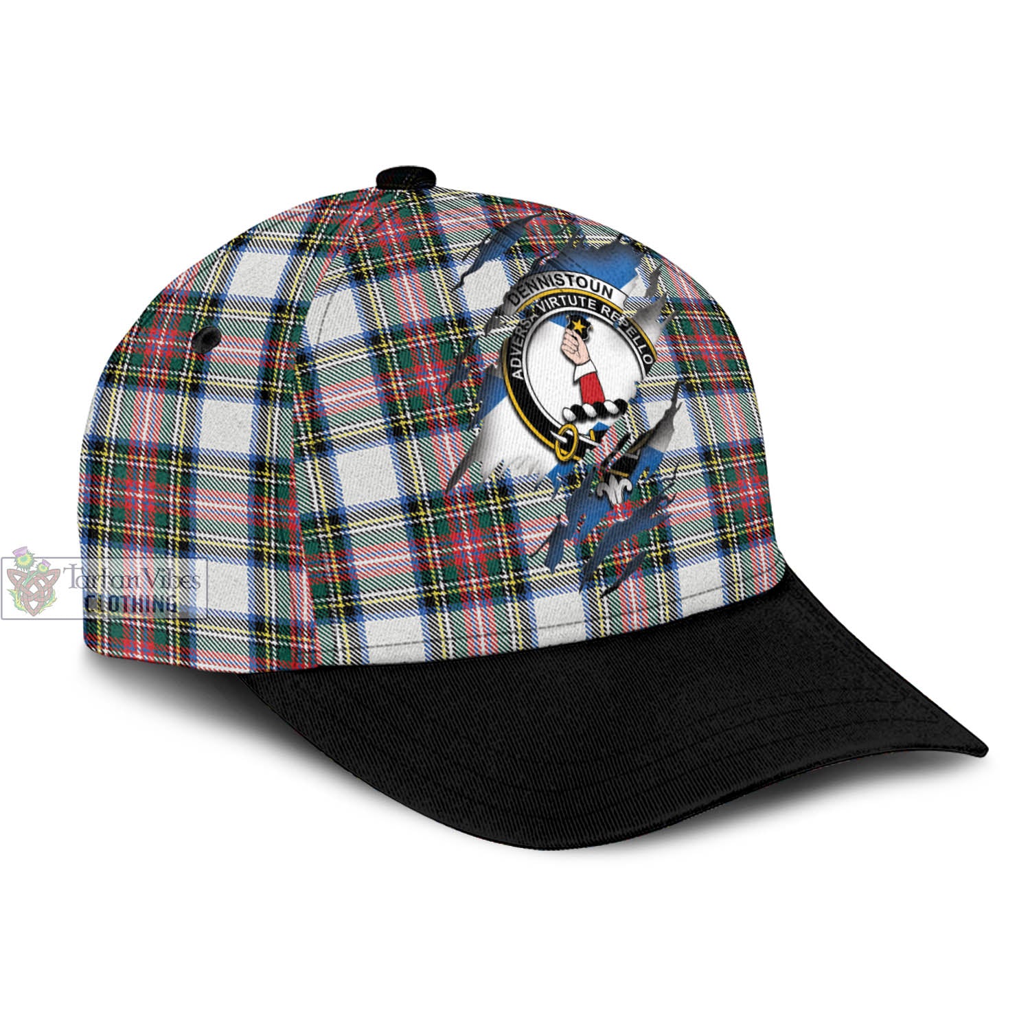 Tartan Vibes Clothing Dennistoun Tartan Classic Cap with Family Crest In Me Style