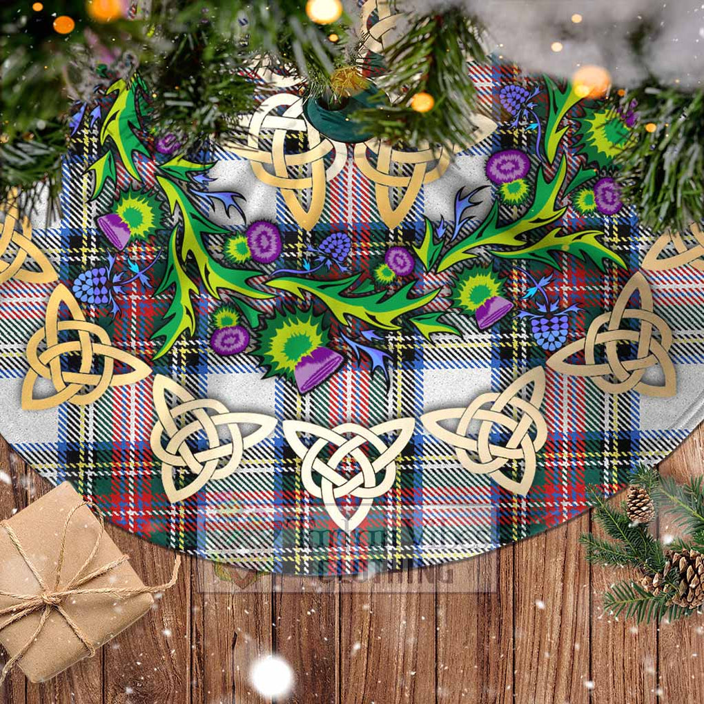 Tartan Vibes Clothing Dennistoun Tartan Christmas Tree Skirt with Thistle Celtic Knot Style