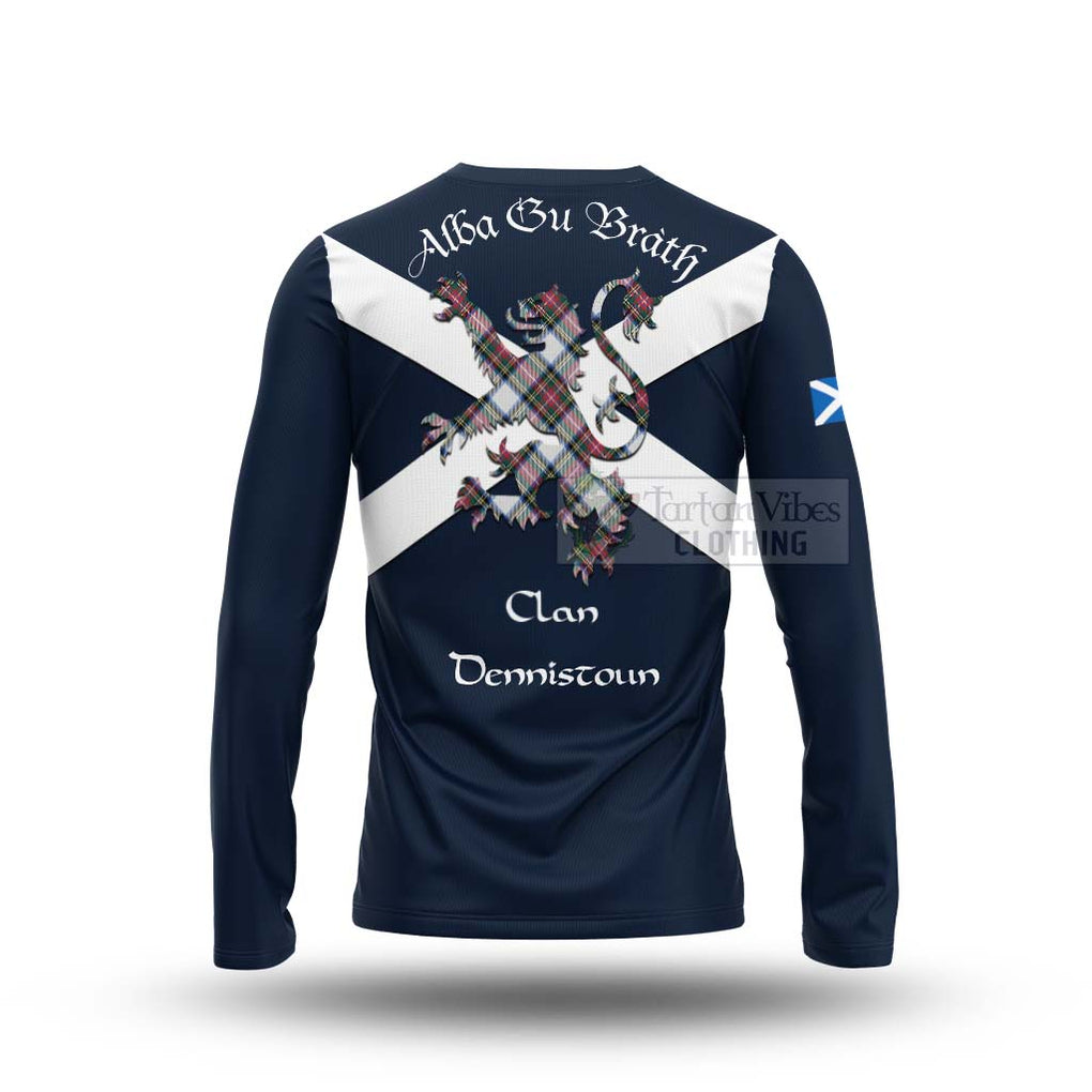 Tartan Vibes Clothing Dennistoun Tartan Lion Rampant Long Sleeve T-Shirt – Proudly Display Your Heritage with Alba Gu Brath and Clan Name