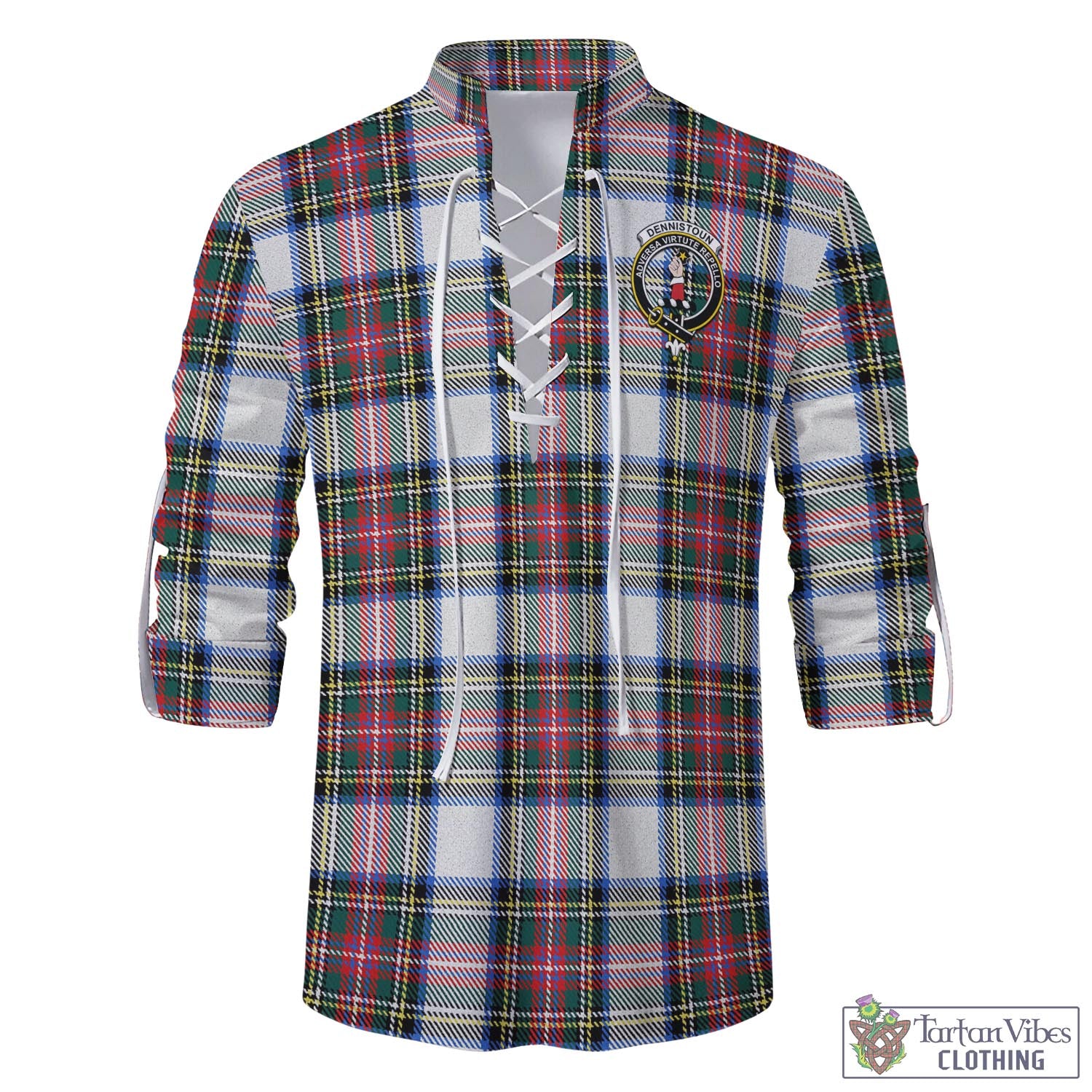 Tartan Vibes Clothing Dennistoun Tartan Men's Scottish Traditional Jacobite Ghillie Kilt Shirt with Family Crest