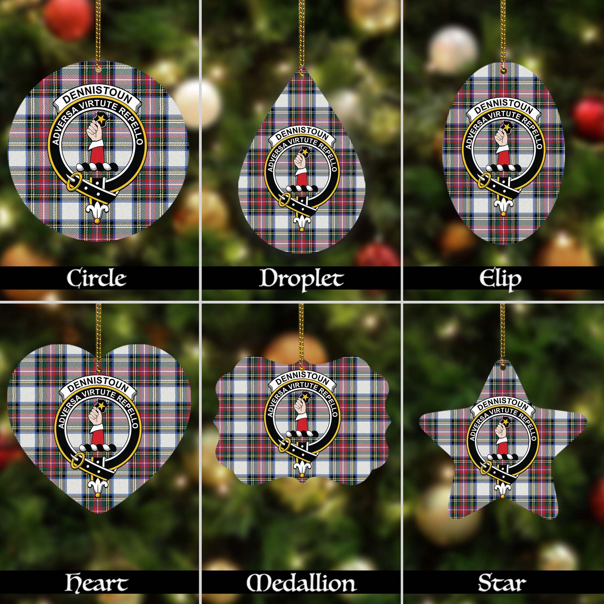 Dennistoun Tartan Christmas Ornaments with Family Crest - Tartanvibesclothing