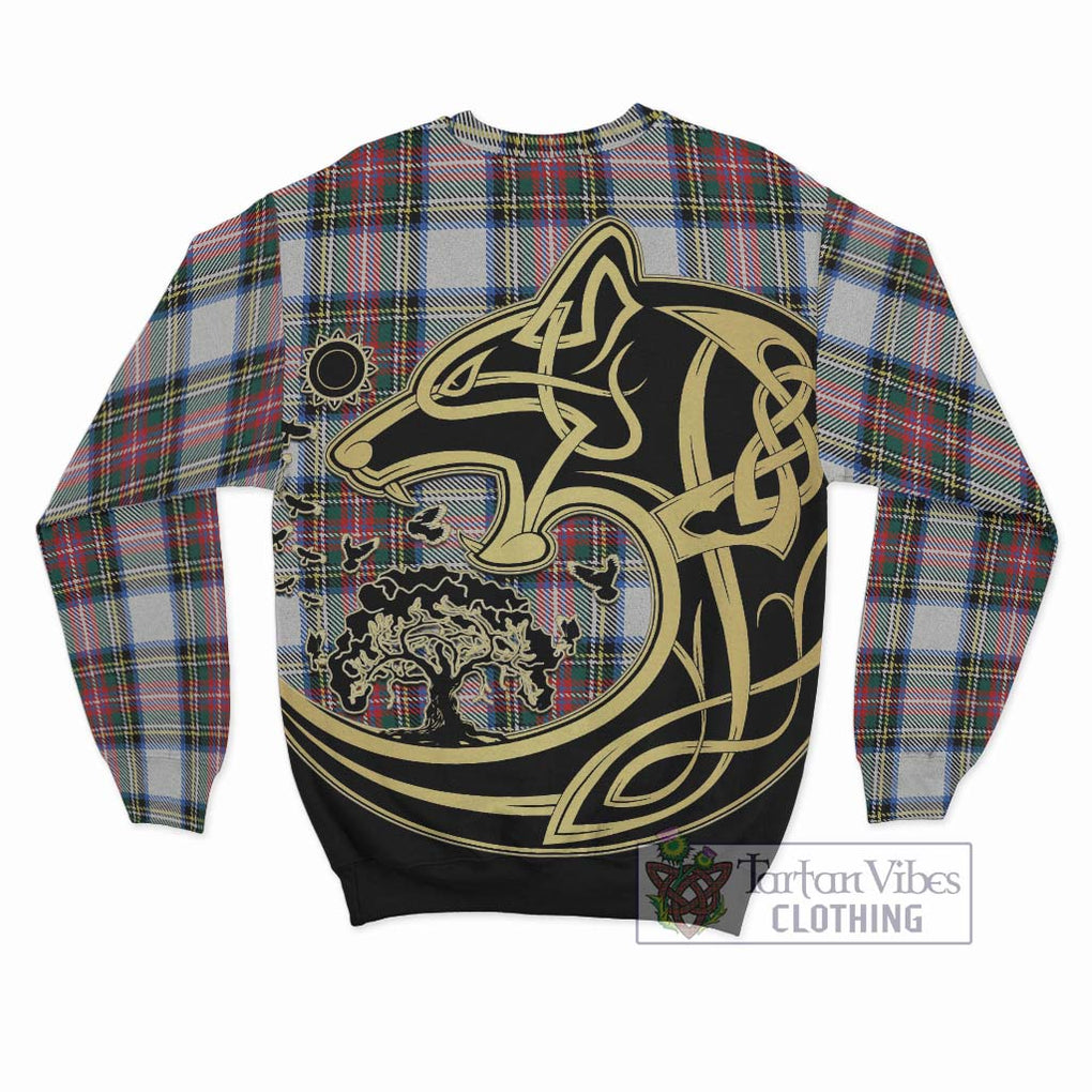 Dennistoun Tartan Sweatshirt with Family Crest Celtic Wolf Style - Tartan Vibes Clothing