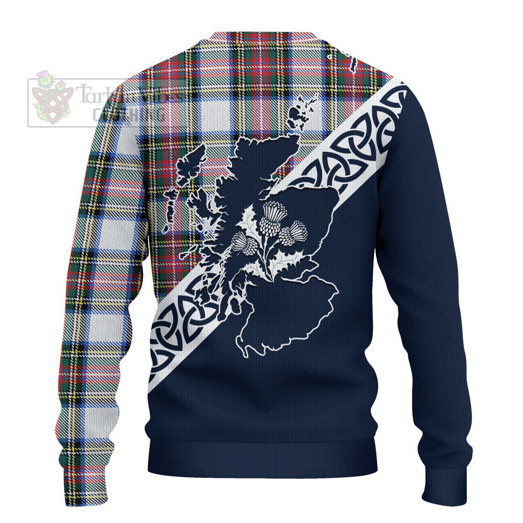 Tartan Vibes Clothing Dennistoun Tartan Knitted Sweater Featuring Thistle and Scotland Map