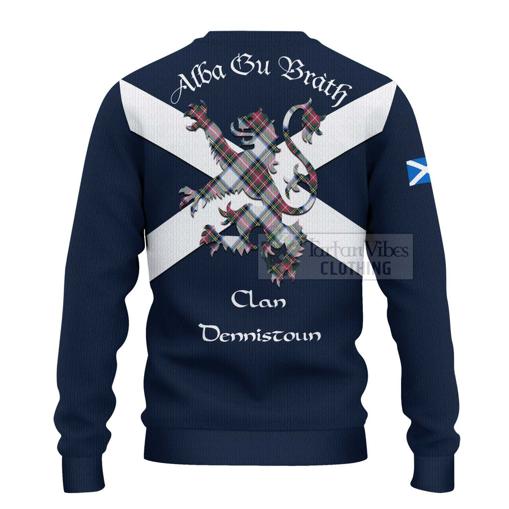 Tartan Vibes Clothing Dennistoun Tartan Lion Rampant Knitted Sweater – Proudly Display Your Heritage with Alba Gu Brath and Clan Name