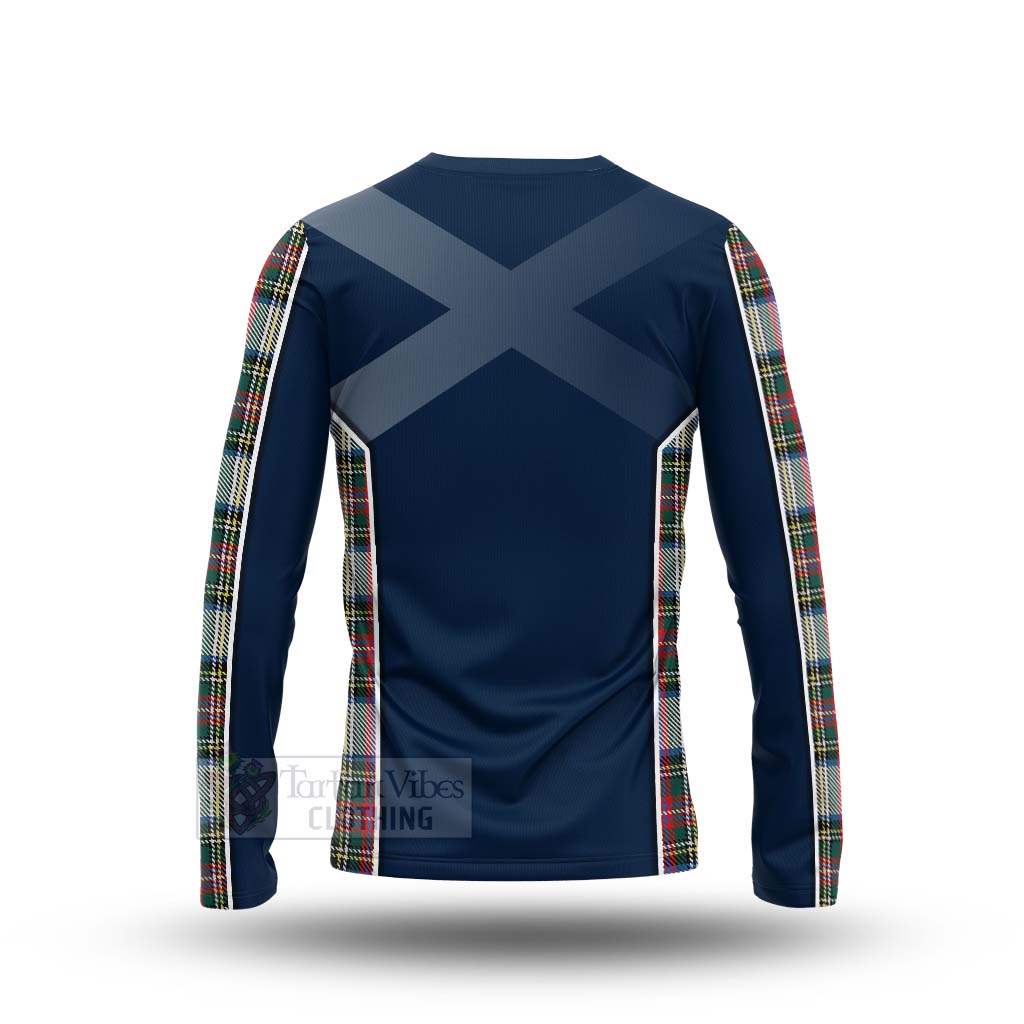 Tartan Vibes Clothing Dennistoun Tartan Long Sleeve T-Shirt with Family Crest and Scottish Thistle Vibes Sport Style