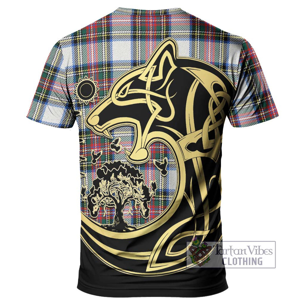 Dennistoun Tartan T-Shirt with Family Crest Celtic Wolf Style - Tartan Vibes Clothing