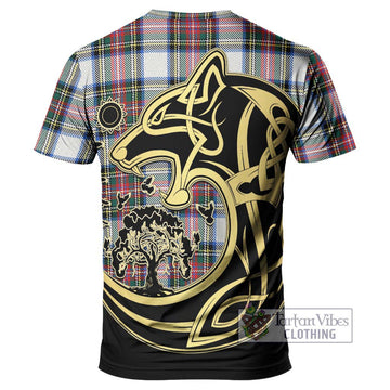 Dennistoun Tartan T-Shirt with Family Crest Celtic Wolf Style