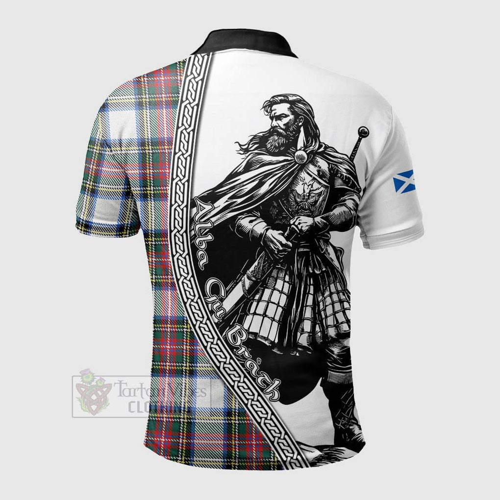 Tartan Vibes Clothing Dennistoun Tartan Clan Crest Polo Shirt with Highlander Warrior Celtic Style