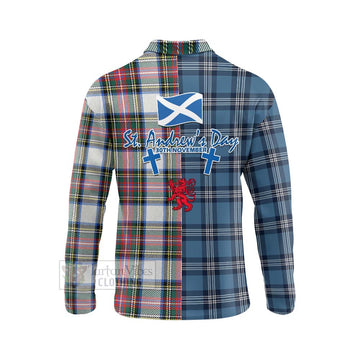 Dennistoun Tartan Long Sleeve Polo Shirt Happy St. Andrew's Day Half Tartan Style