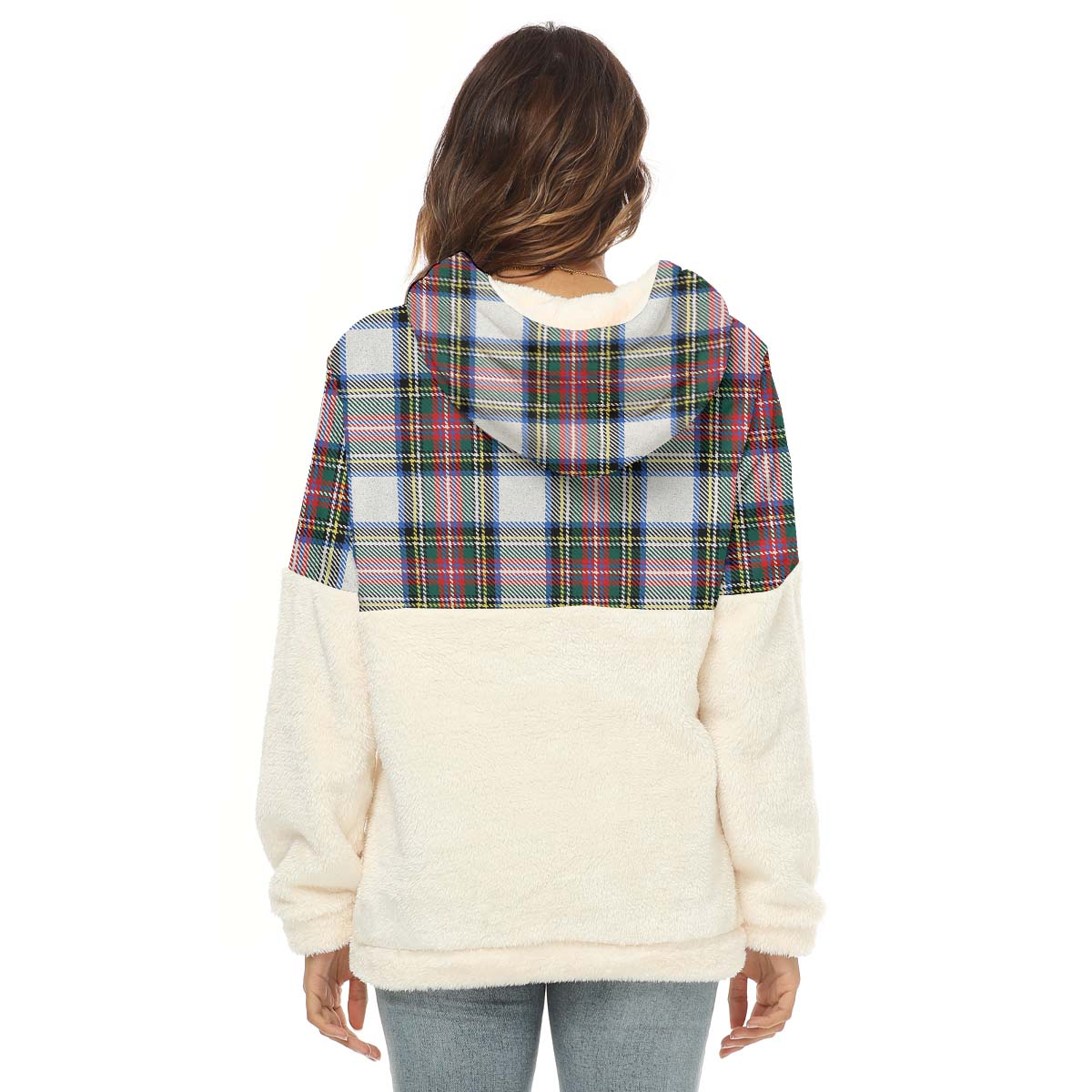 Dennistoun Tartan Women's Borg Fleece Hoodie With Half Zip - Tartanvibesclothing