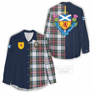 Dennistoun Tartan Women's Casual Shirt Alba with Scottish Lion Royal Arm Half Style