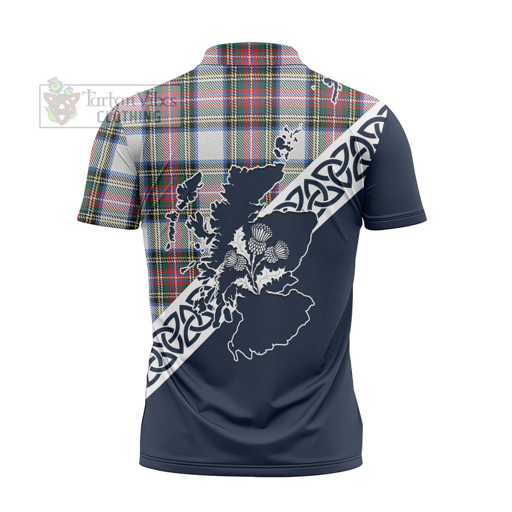 Tartan Vibes Clothing Dennistoun Tartan Zipper Polo Shirt Featuring Thistle and Scotland Map