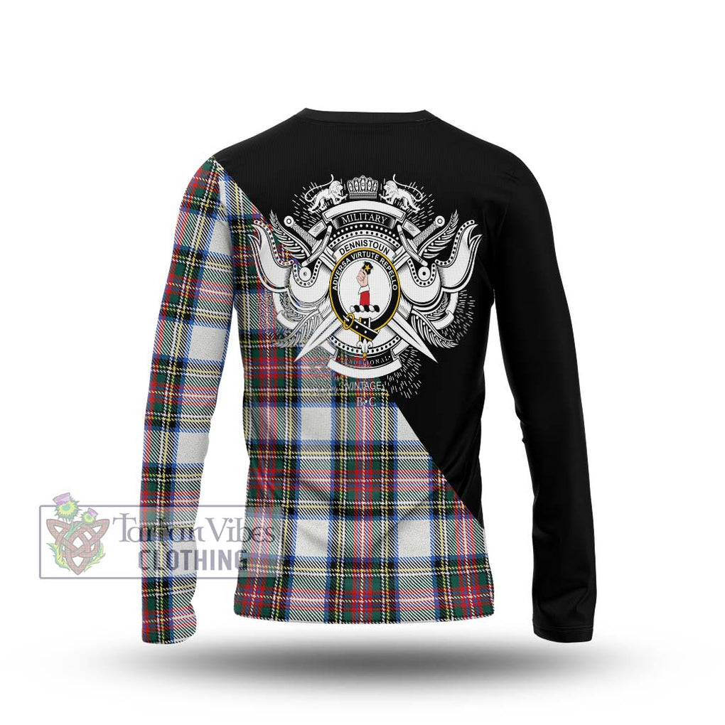 Dennistoun Tartan Long Sleeve T-Shirt with Family Crest and Military Logo Style - Tartanvibesclothing Shop