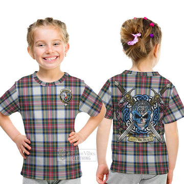 Dennistoun Tartan Kid T-Shirt with Family Crest Celtic Skull Style