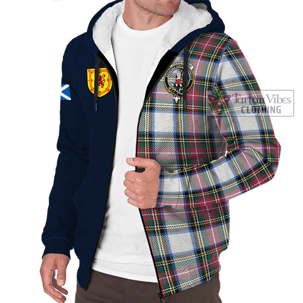 Tartan Vibes Clothing Dennistoun Tartan Sherpa Hoodie with Scottish Lion Royal Arm Half Style