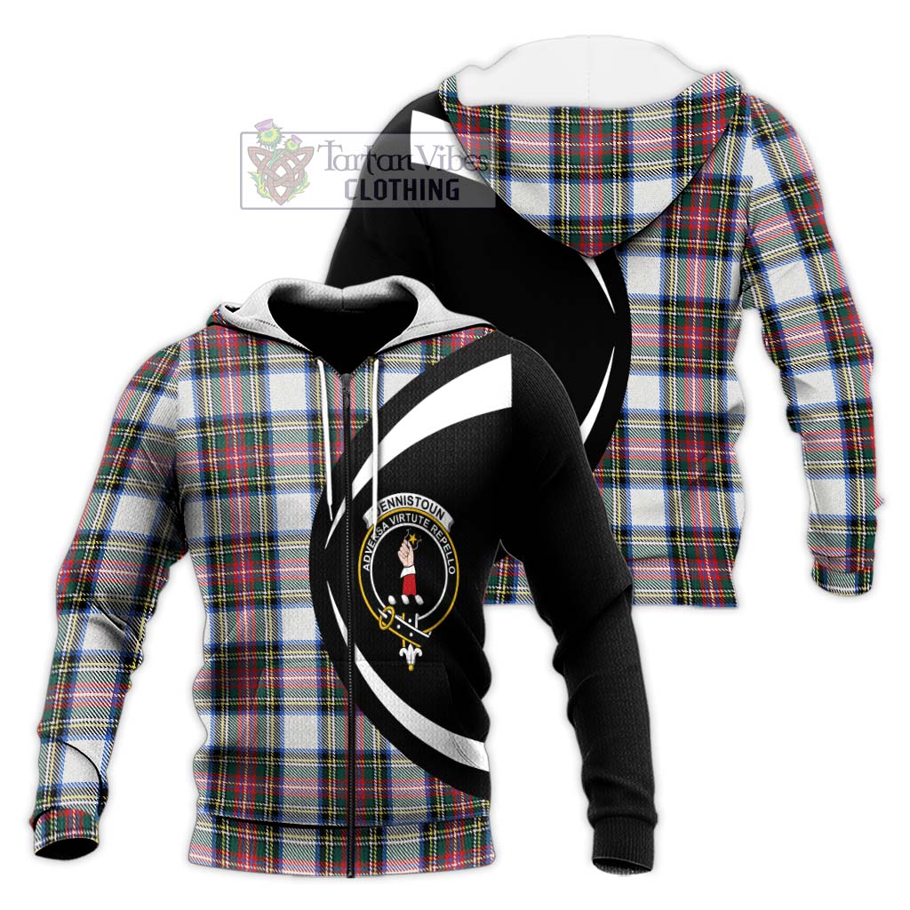 Dennistoun Tartan Knitted Hoodie with Family Crest Circle Style Unisex Knitted Zip Hoodie - Tartan Vibes Clothing