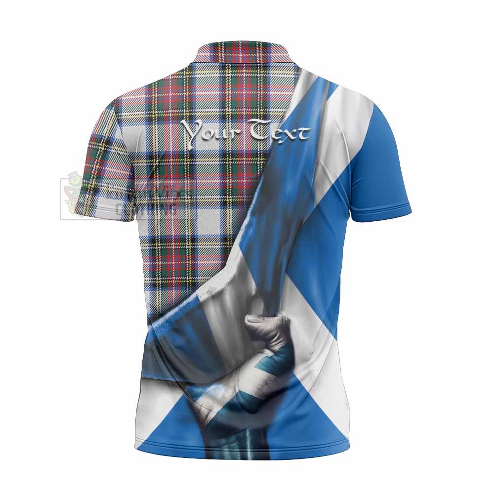 Tartan Vibes Clothing Dennistoun Tartan Zipper Polo Shirt with Family Crest Scotland Patriotic Style