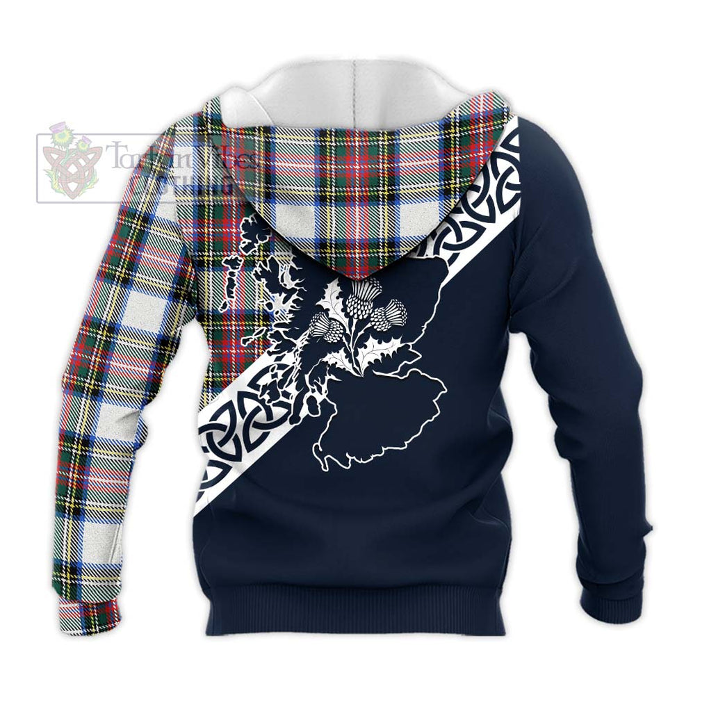 Tartan Vibes Clothing Dennistoun Tartan Knitted Hoodie Featuring Thistle and Scotland Map