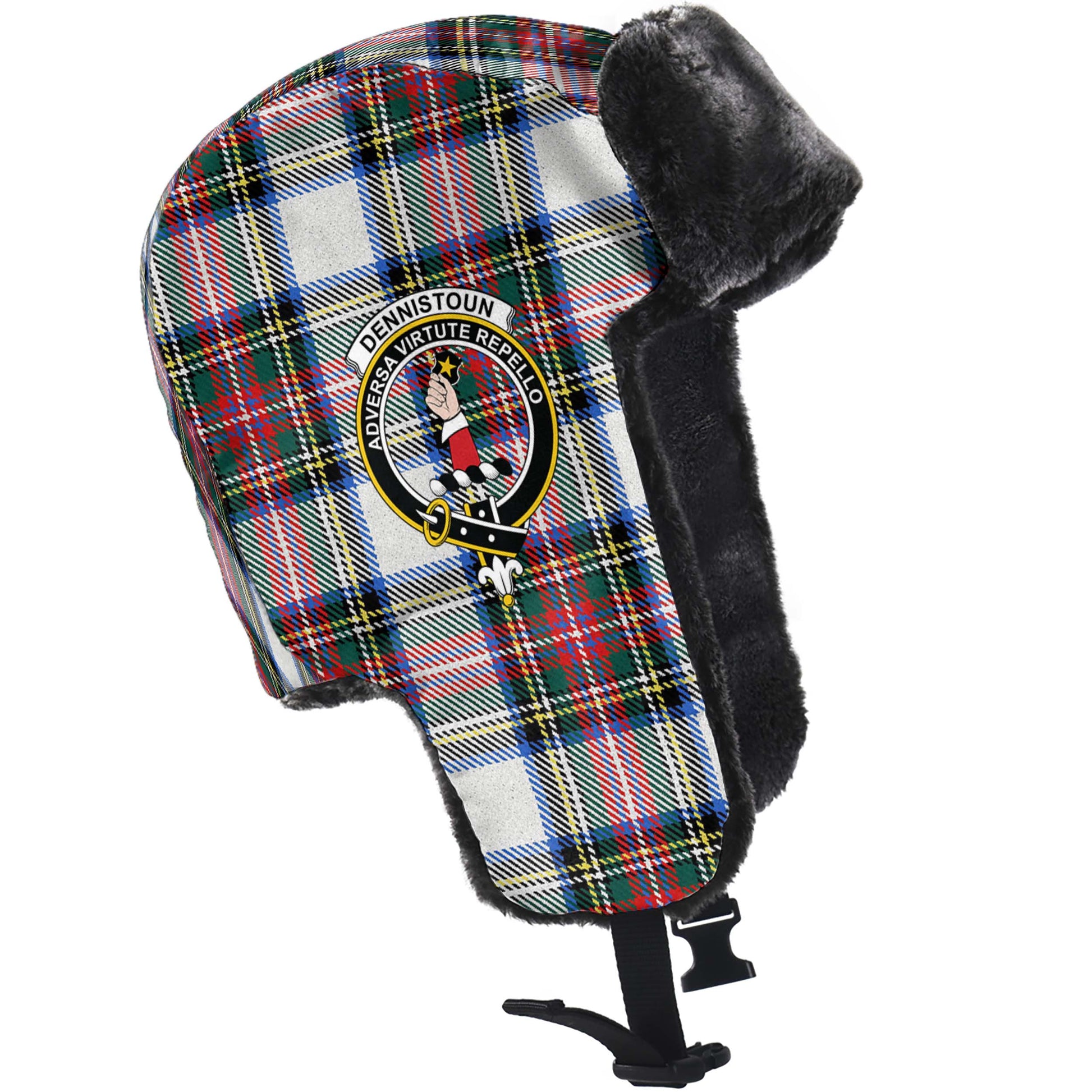 Dennistoun Tartan Winter Trapper Hat with Family Crest - Tartanvibesclothing