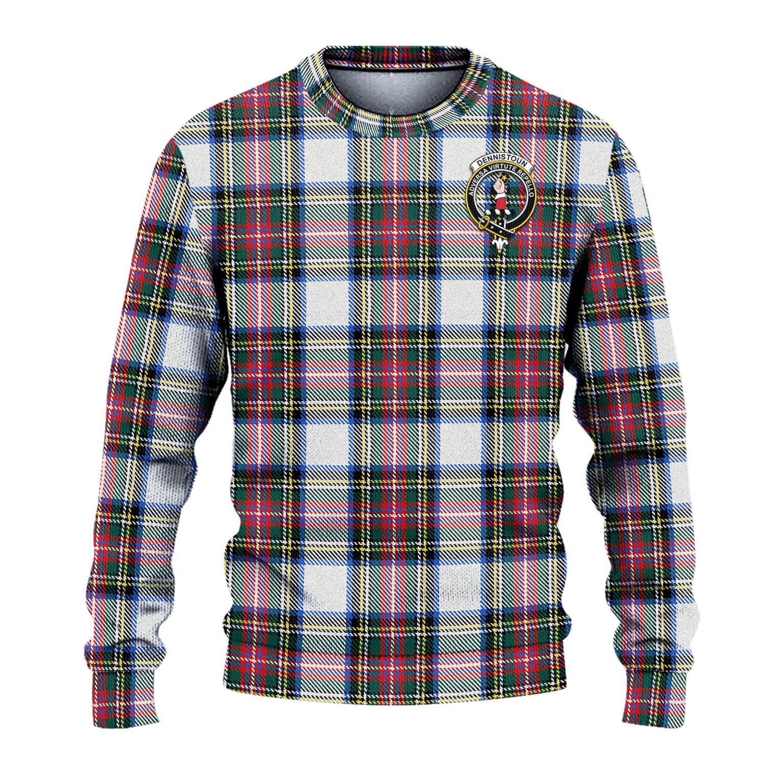 Dennistoun Tartan Knitted Sweater with Family Crest - Tartanvibesclothing