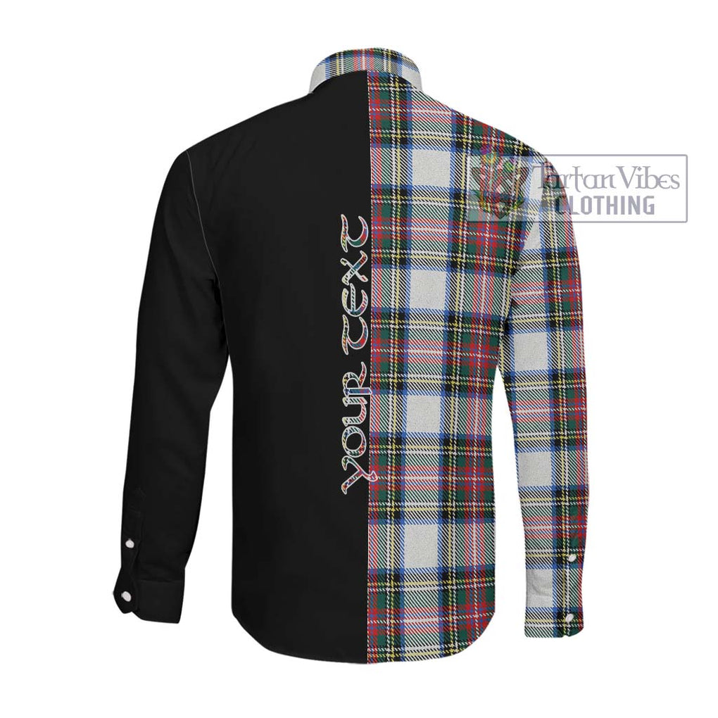 Dennistoun Tartan Long Sleeve Button Shirt with Family Crest and Half Of Me Style Men's Shirt - Tartanvibesclothing Shop