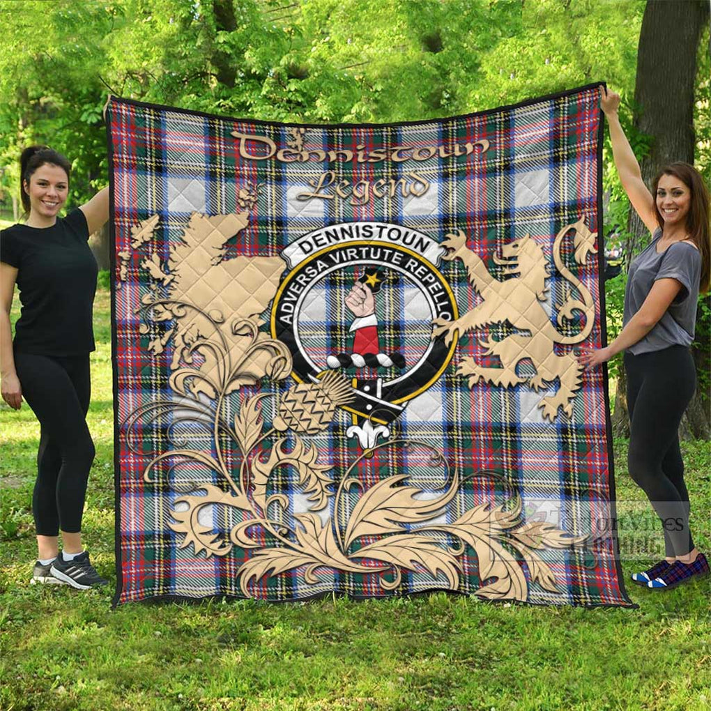 Tartan Vibes Clothing Dennistoun Tartan Quilt with Family Crest and Scottish Symbol Style