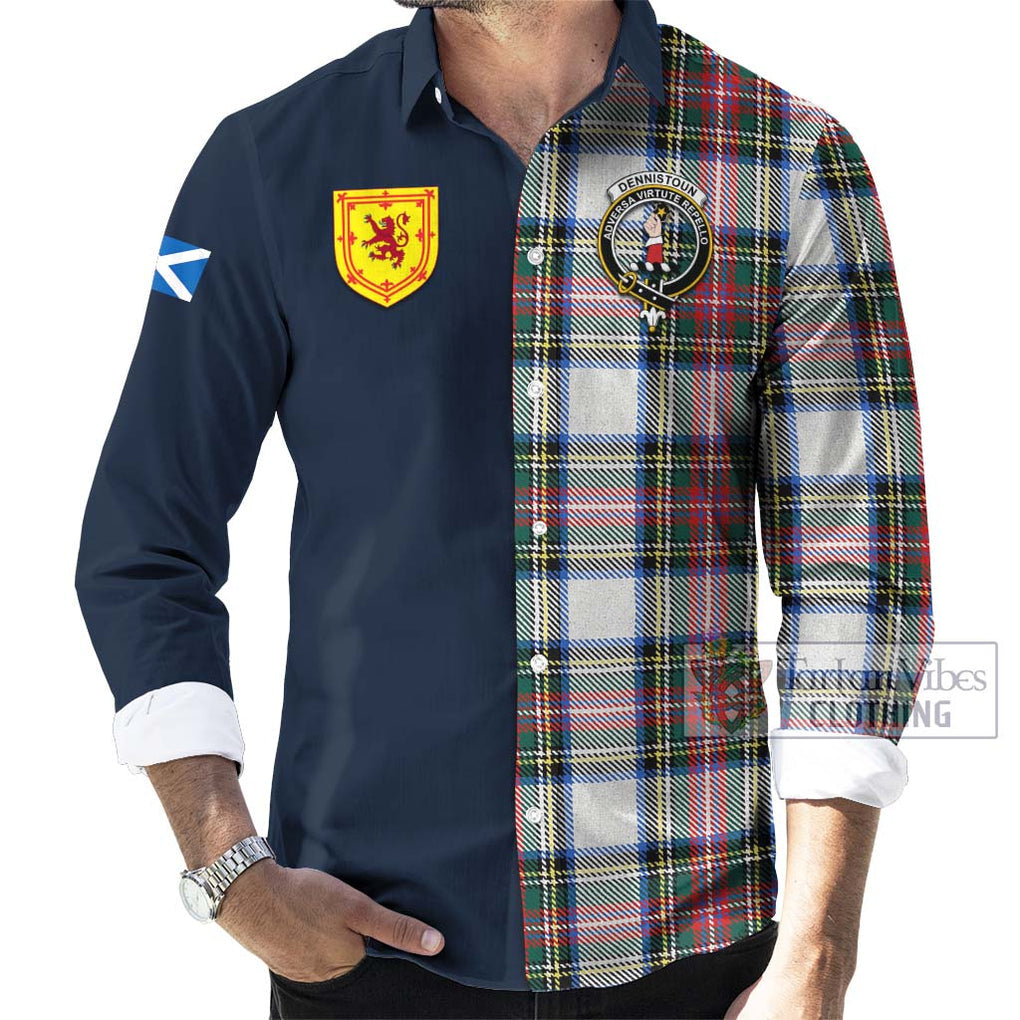 Tartan Vibes Clothing Dennistoun Tartan Long Sleeve Button Shirt with Scottish Lion Royal Arm Half Style