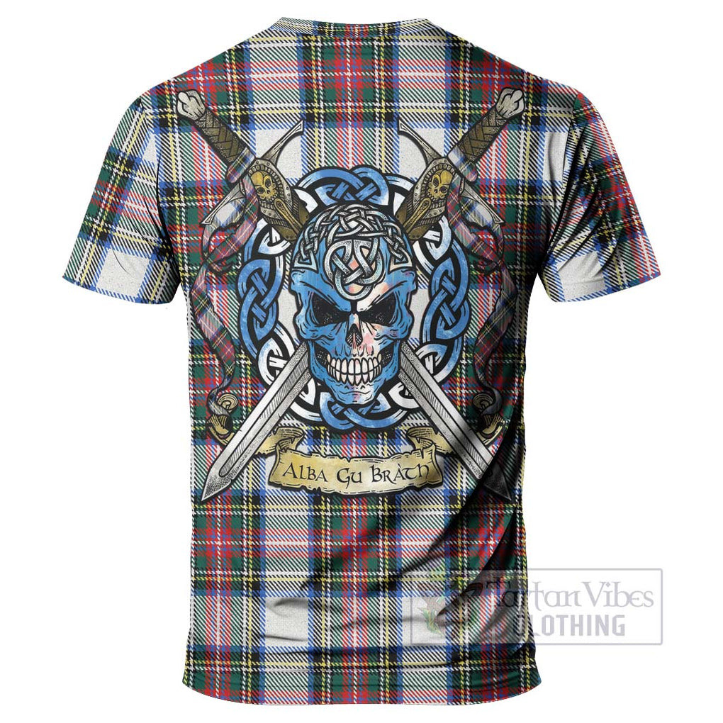 Tartan Vibes Clothing Dennistoun Tartan T-Shirt with Family Crest Celtic Skull Style