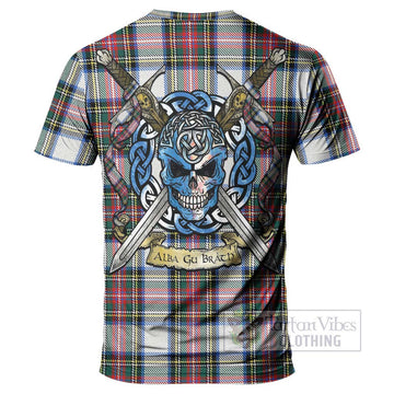 Dennistoun Tartan T-Shirt with Family Crest Celtic Skull Style