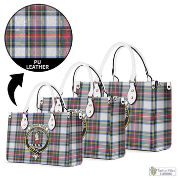 Dennistoun Tartan Luxury Leather Handbags with Family Crest