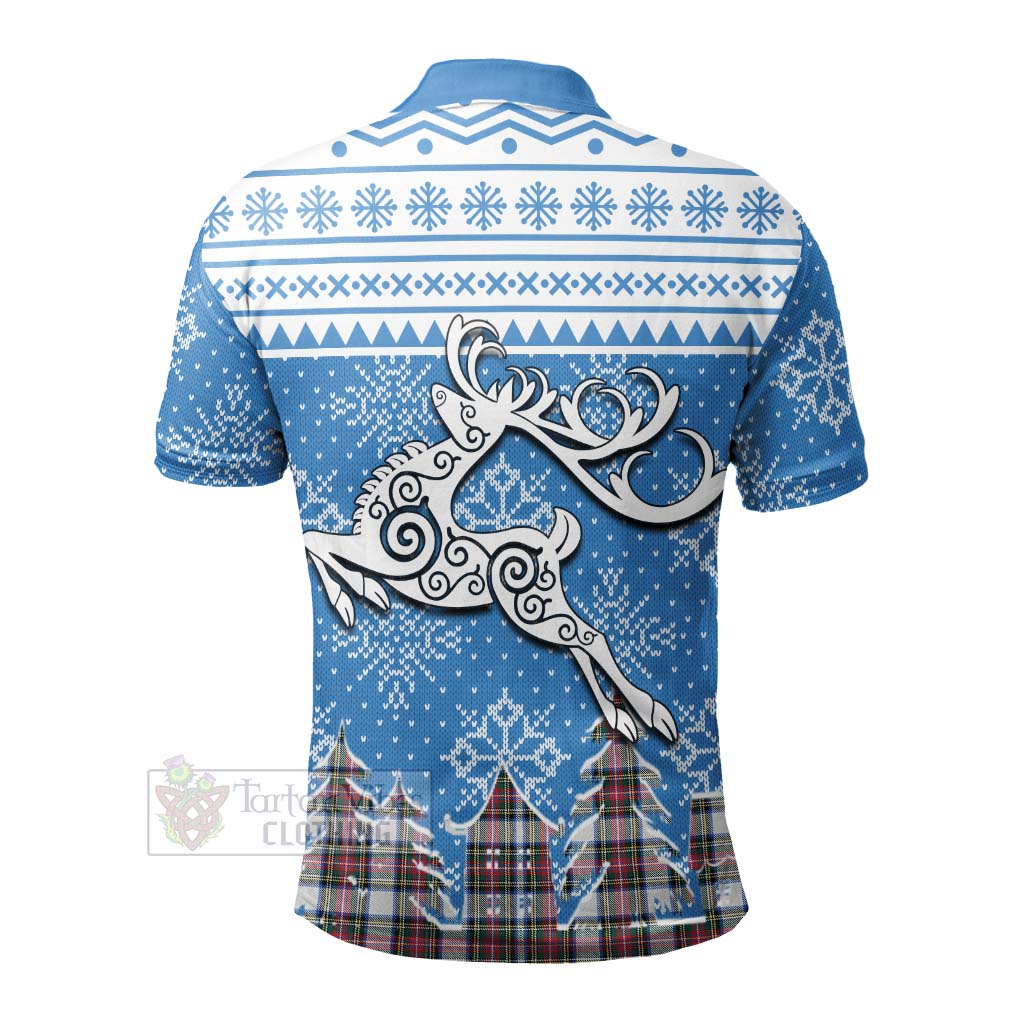 Dennistoun Clan Christmas Polo Shirt Celtic Reindeer Style - Tartan Vibes Clothing