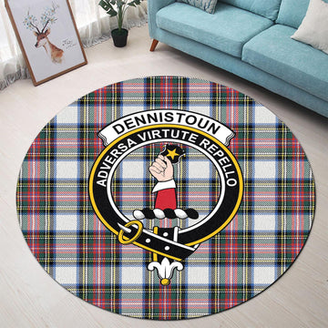 Dennistoun Tartan Round Rug with Family Crest