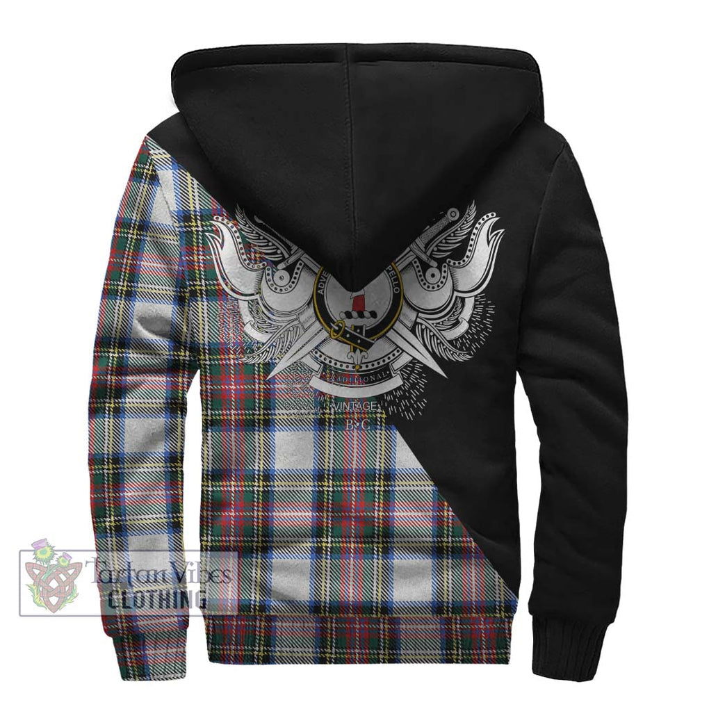 Dennistoun Tartan Sherpa Hoodie with Family Crest and Military Logo Style - Tartanvibesclothing Shop