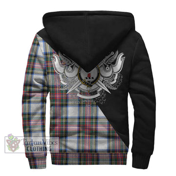 Dennistoun Tartan Sherpa Hoodie with Family Crest and Military Logo Style