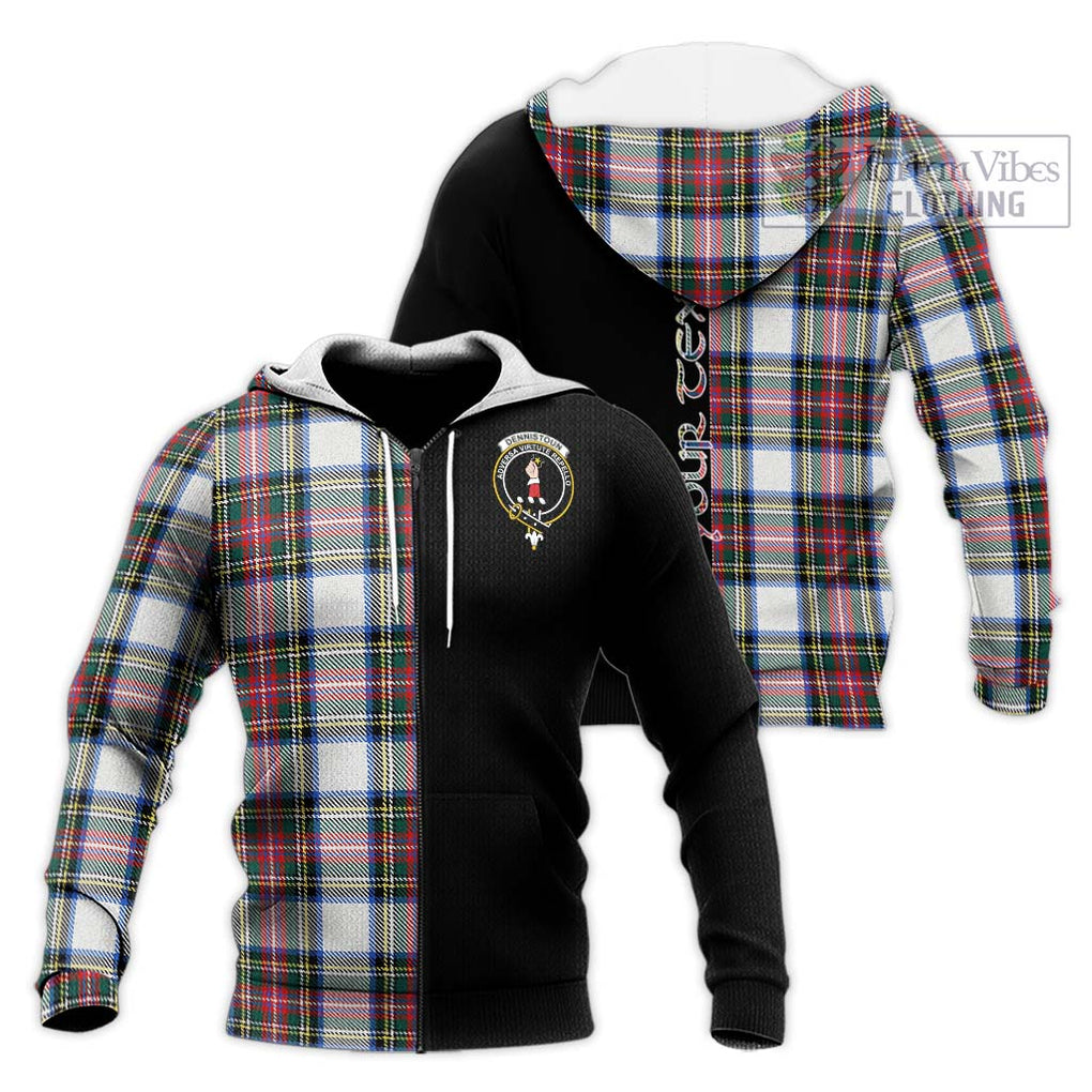 Dennistoun Tartan Knitted Hoodie with Family Crest and Half Of Me Style Unisex Knitted Zip Hoodie - Tartanvibesclothing Shop