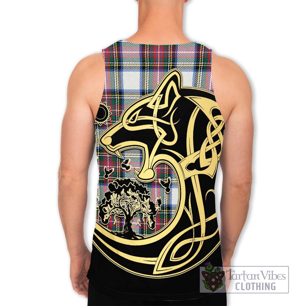 Tartan Vibes Clothing Dennistoun Tartan Men's Tank Top with Family Crest Celtic Wolf Style