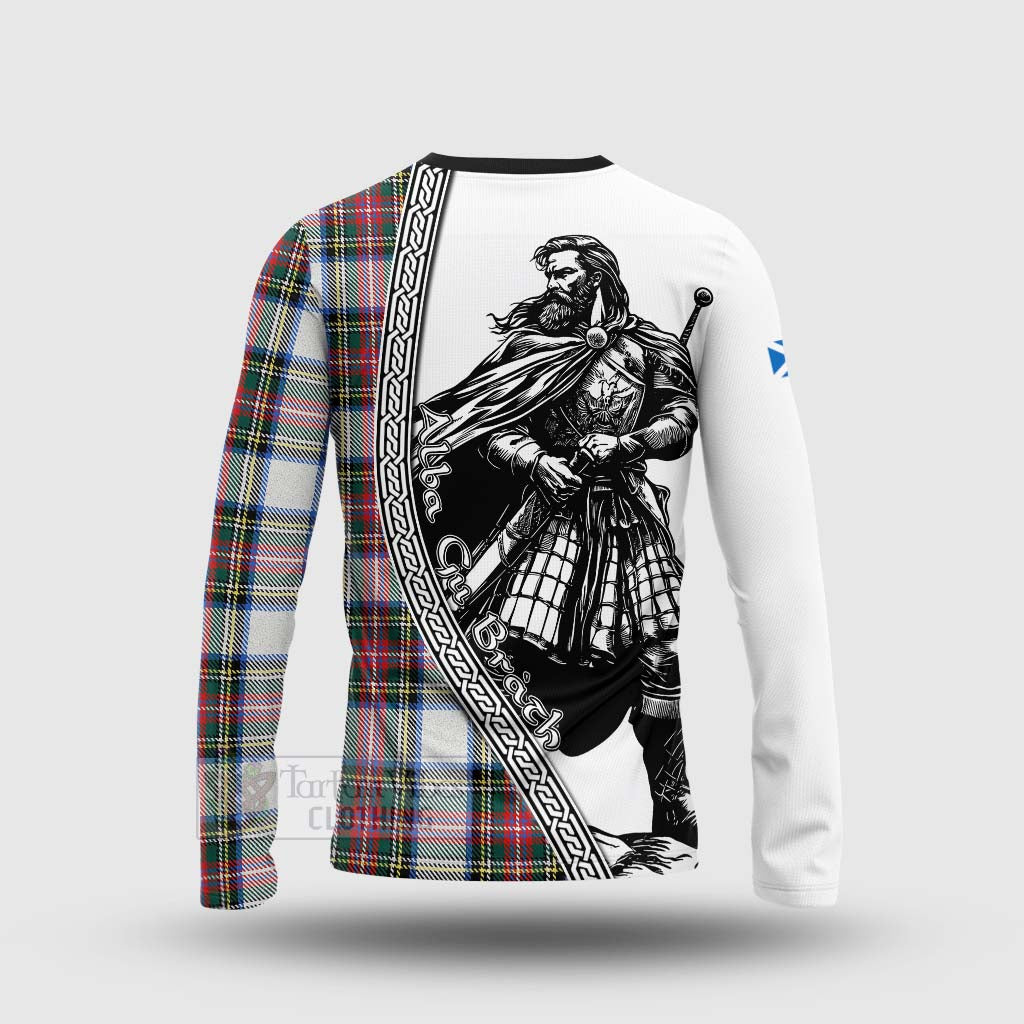 Tartan Vibes Clothing Dennistoun Tartan Clan Crest Long Sleeve T-Shirt with Highlander Warrior Celtic Style