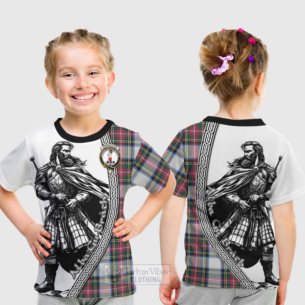 Tartan Vibes Clothing Dennistoun Tartan Clan Crest Kid T-Shirt with Highlander Warrior Celtic Style