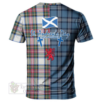 Dennistoun Tartan T-Shirt Happy St. Andrew's Day Half Tartan Style