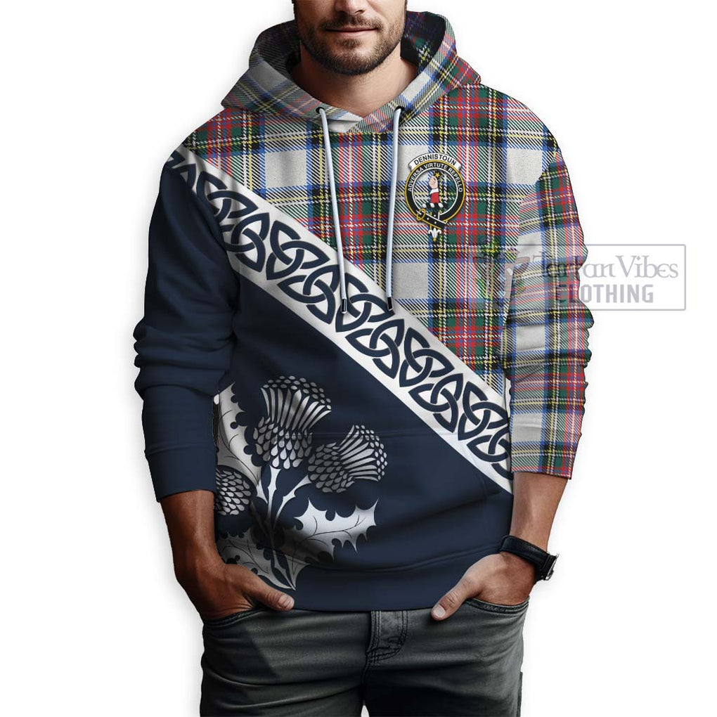 Tartan Vibes Clothing Dennistoun Tartan Hoodie Featuring Thistle and Scotland Map