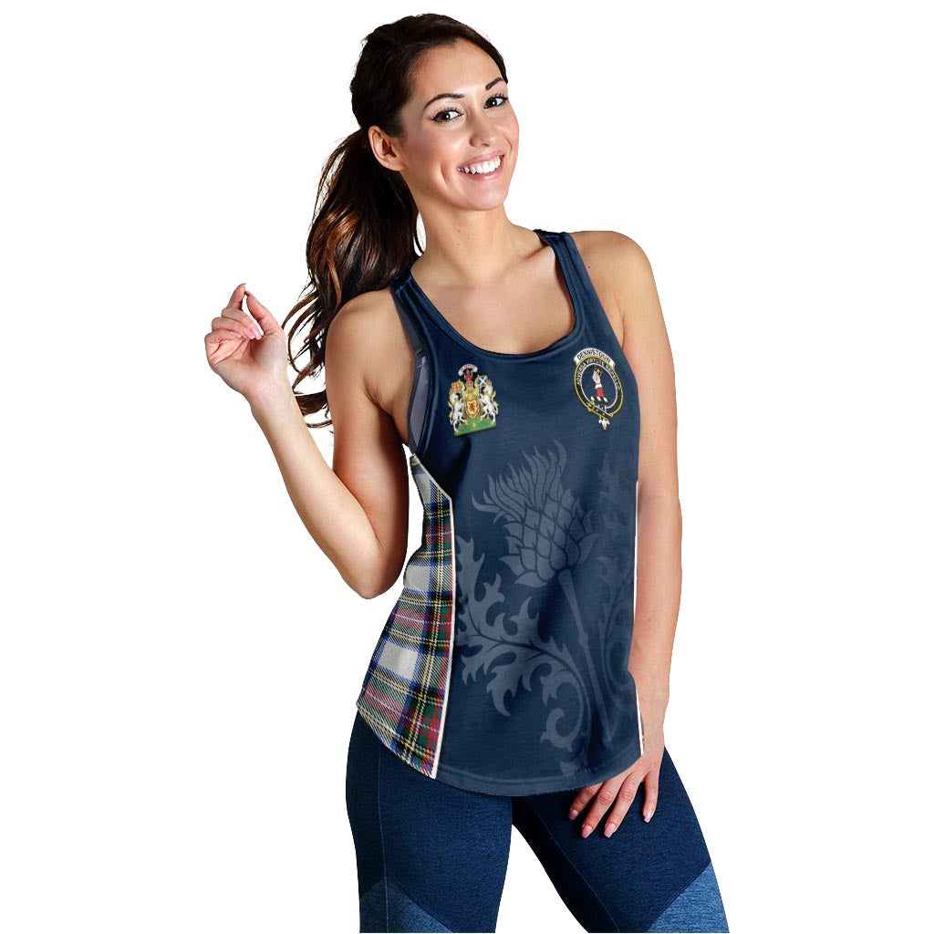 Tartan Vibes Clothing Dennistoun Tartan Women's Racerback Tanks with Family Crest and Scottish Thistle Vibes Sport Style