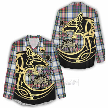 Dennistoun Tartan Women's Casual Shirt with Family Crest Celtic Wolf Style