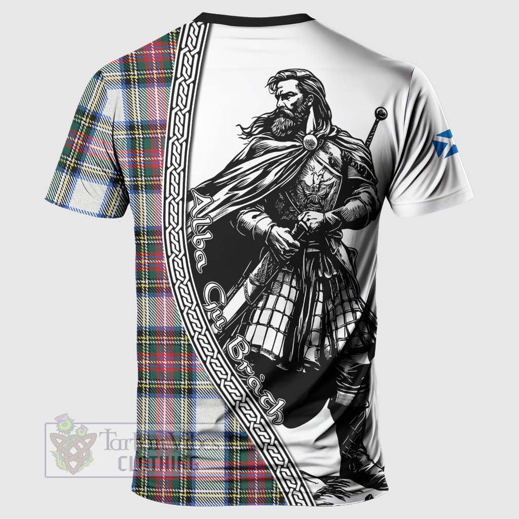 Tartan Vibes Clothing Dennistoun Tartan Clan Crest T-Shirt with Highlander Warrior Celtic Style