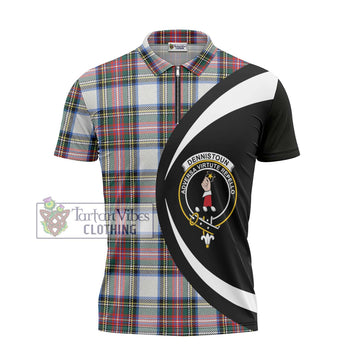 Dennistoun Tartan Zipper Polo Shirt with Family Crest Circle Style