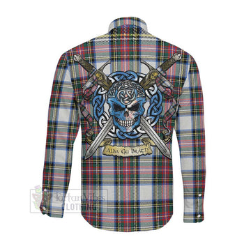 Dennistoun Tartan Long Sleeve Button Shirt with Family Crest Celtic Skull Style