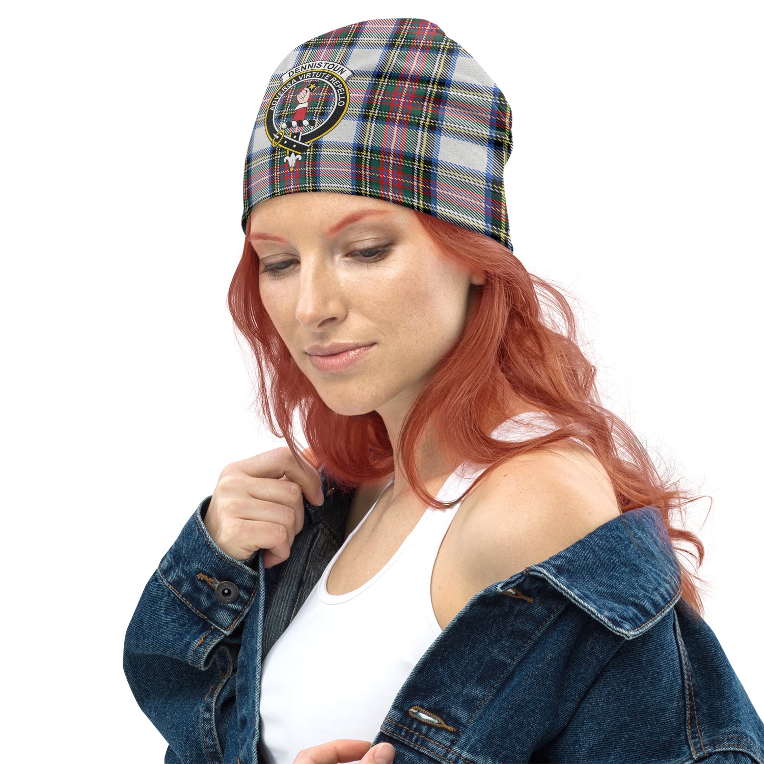 Dennistoun Tartan Beanies Hat with Family Crest - Tartan Vibes Clothing